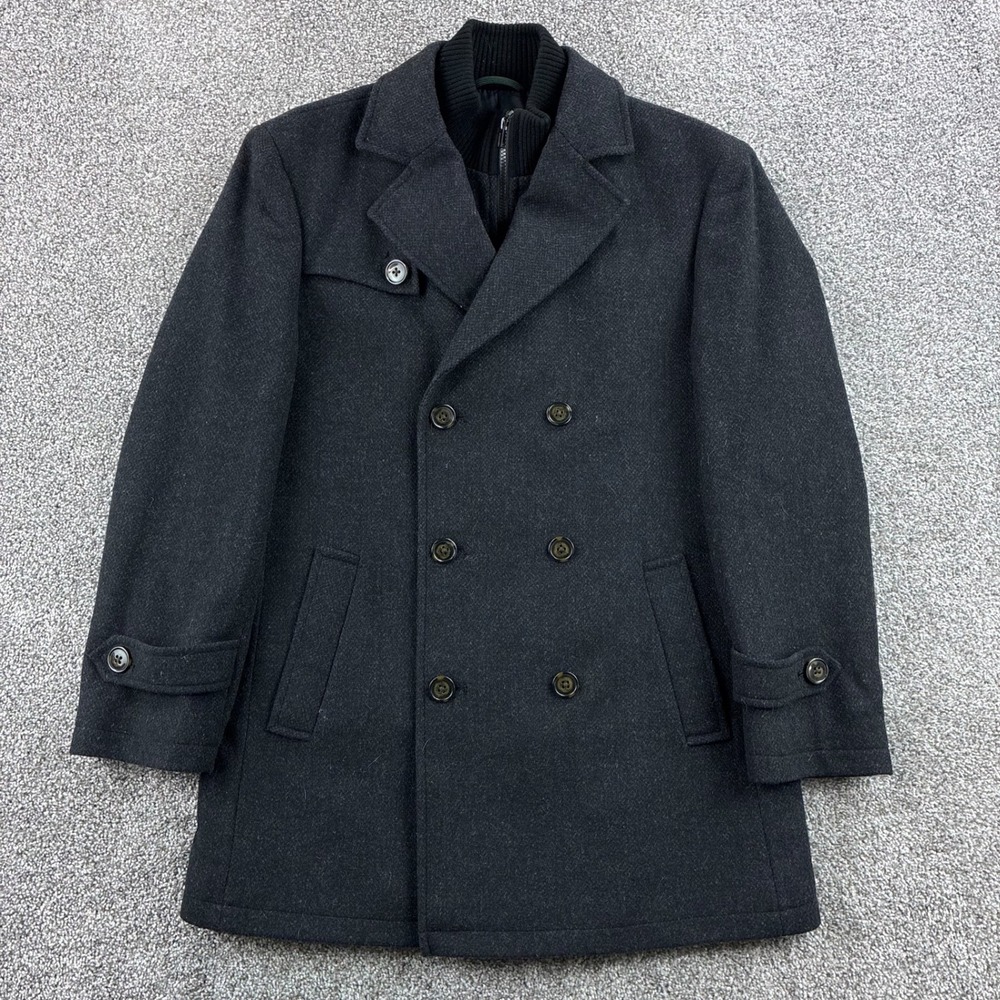 Lauren Ralph Lauren Pea Coat Mens 40R Charcoal Grey Wool Blend Bib Polo